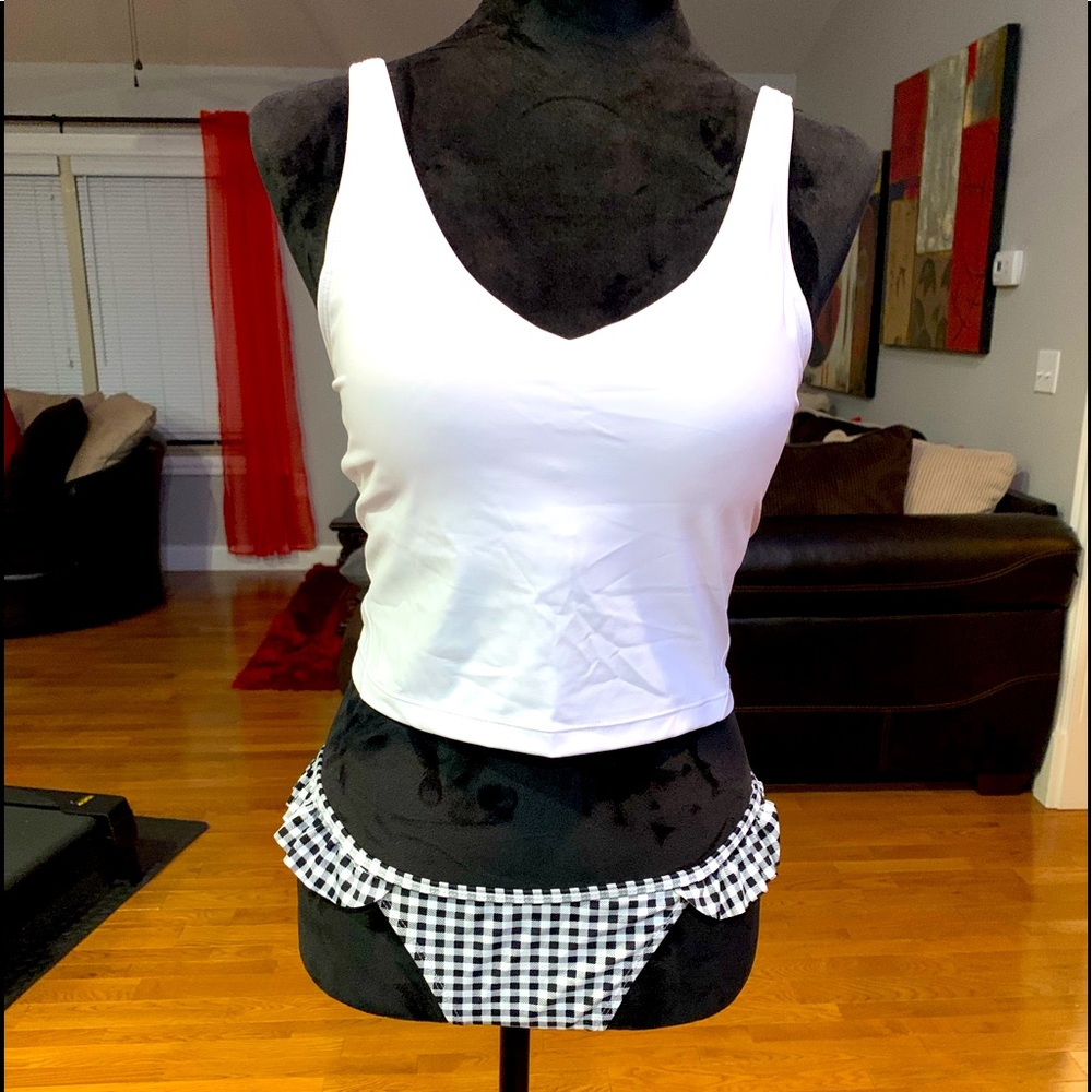 SHEKINI Women's Bathing Suits Ruffles Low Rise bottom/V Neck Tankini top Sz med